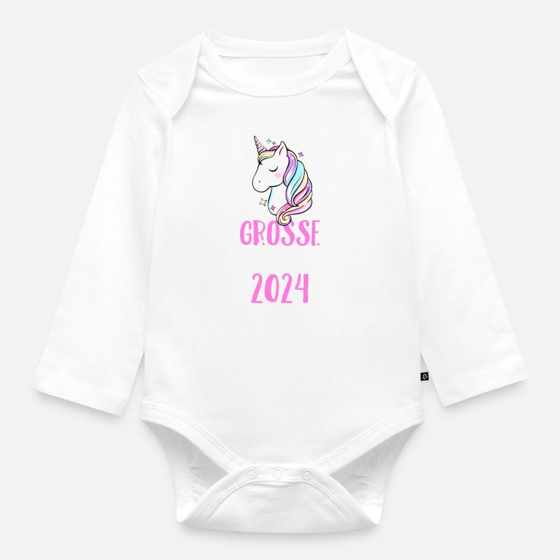Ich werde große Schwester 2025 Einhorn Mädchen - Baby Bio-Langarm-Body - Weiß