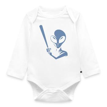 Alien Baseball Player Silhouette Minimalist - Organic Longsleeve Baby Bodysuit - white - Front
