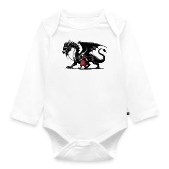 Kleines Mädchen mit Drachen - Baby Bio-Langarm-Body - Weiß - Vorne