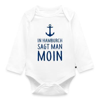 In Hamburg sagt man MOIN - Nordsee Küste Hamburg - Baby Bio-Langarm-Body - Weiß - Vorne