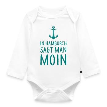 In Hamburch sagt man MOIN - Nordsee Küste Hamburg - Baby Bio-Langarm-Body - Weiß - Vorne