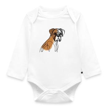 German Boxer Dog Line Black Design Line Art - Organic Longsleeve Baby Bodysuit - white - Front