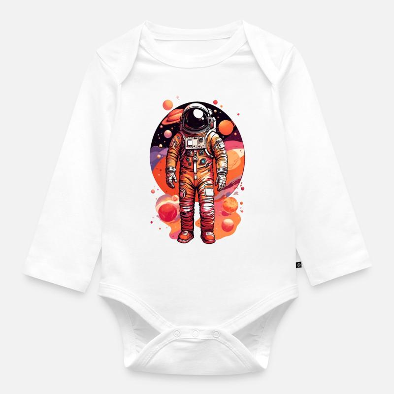 Astronaut with multiple planets - Organic Longsleeve Baby Bodysuit - white