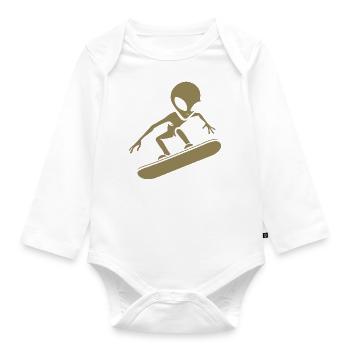 Minimalist Design: Alien Snowboarder Silhoue - Organic Longsleeve Baby Bodysuit - white - Front
