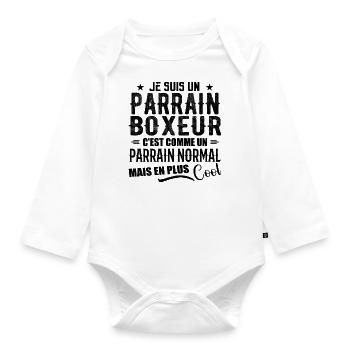 Boxer-Pate als normaler, aber coolerer Pate - Baby Bio-Langarm-Body - Weiß - Vorne