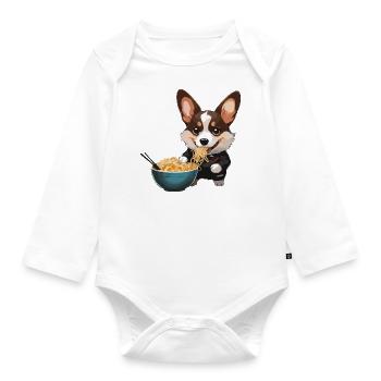 Corgi qui mange des ramens #2 - Body Bébé bio manches longues - blanc - Devant