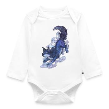 Niedlicher mystischer Mondwolf mit Wolken & Sterne - Baby Bio-Langarm-Body - Weiß - Vorne