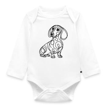 Dackel Hund Linie Design Schwarz-Weiß Line Art - Baby Bio-Langarm-Body - Weiß - Vorne