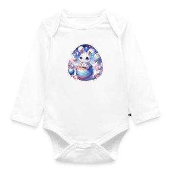 Chibi Bunny In The Space With Easter Eggs - Organic Longsleeve Baby Bodysuit - white - Front