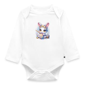 Lapin Chibi doux avec bandeau de cheveux et œufs de Pâques - Body Bébé bio manches longues - blanc - Devant