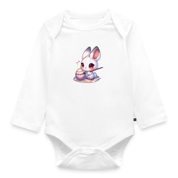 Chibi Bunny peinture oeuf de Pâques - Body Bébé bio manches longues - blanc - Devant
