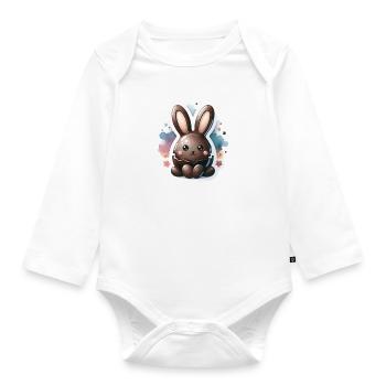 Lapin en chocolat Chibi avec fond d’aquarelle - Body Bébé bio manches longues - blanc - Devant