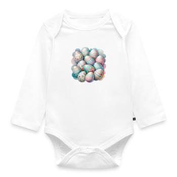 Un ensemble de jolis œufs de Pâques aquarellés - Body Bébé bio manches longues - blanc - Devant
