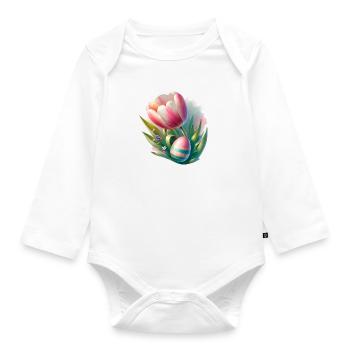 Spring Colorful Tulip With Easter Egg - Organic Longsleeve Baby Bodysuit - white - Front