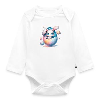 Chibi Space Bunny Sitting In a Cracked Easter Egg - Organic Longsleeve Baby Bodysuit - white - Front