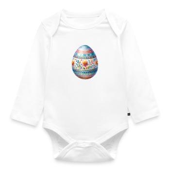 Very Detailed Easter Egg In Watercolor Style - Organic Longsleeve Baby Bodysuit - white - Front