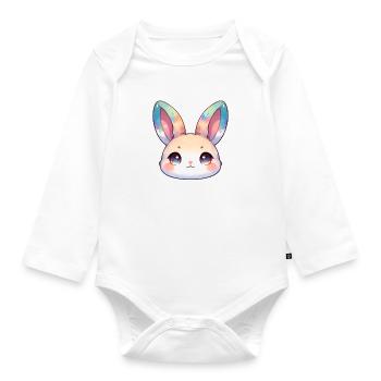 Visage mignon de lapin chibi avec des oreilles de couleur humide - Body Bébé bio manches longues - blanc - Devant