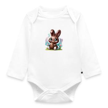 A Chocolate Bunny With an Easter Egg - Organic Longsleeve Baby Bodysuit - white - Front