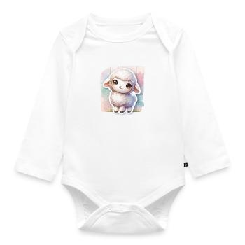 A Sweet Easter Sheep With Fluffy Wool - Organic Longsleeve Baby Bodysuit - white - Front