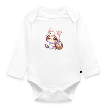Chat dans une tenue de lapin avec panier de Pâques - Body Bébé bio manches longues - blanc - Devant