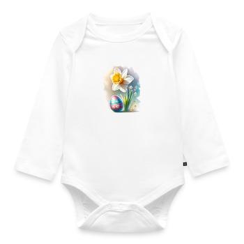 A Beautiful Daffodil With an Easter Egg - Organic Longsleeve Baby Bodysuit - white - Front