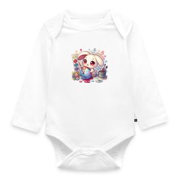 Lapin peignant une aquarelle d’oeuf de Pâques - Body Bébé bio manches longues - blanc - Devant