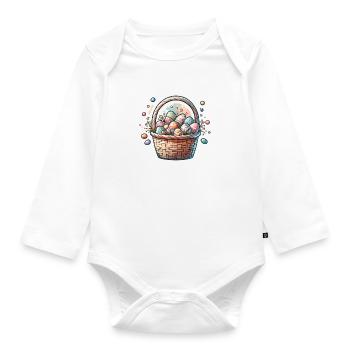 Joli panier d’oeufs de Pâques couleur pastel doux - Body Bébé bio manches longues - blanc - Devant
