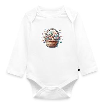 Cute Easter Egg Basket Soft Pastel Color - Organic Longsleeve Baby Bodysuit - white - Front