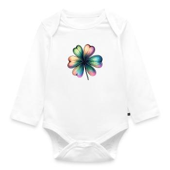 Saint Patrick's Colorful Shiny Shamrock - Organic Longsleeve Baby Bodysuit - white - Front