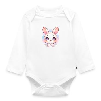 Cute Easter Bunny With Big Purple Eyes - Organic Longsleeve Baby Bodysuit - white - Front