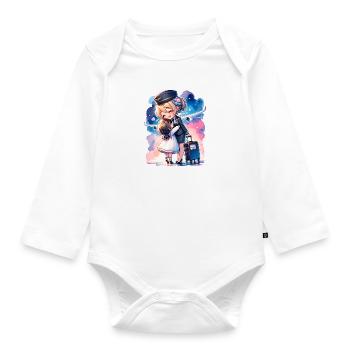 Mère hôtesse de l’air avec sa fille - Body Bébé bio manches longues - blanc - Devant