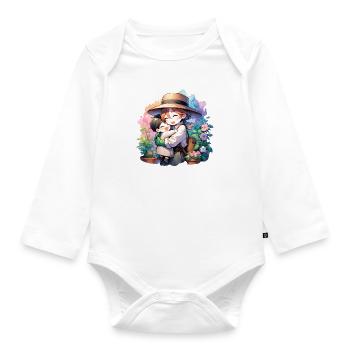 Eine Gärtnermutter umarmt ihren Sohn - Baby Bio-Langarm-Body - Weiß - Vorne