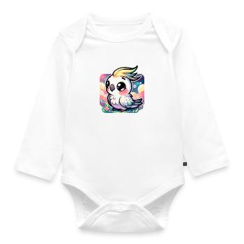 Une calopsitte Chibi mignonne dans un paysage coloré - Body Bébé bio manches longues - blanc - Devant