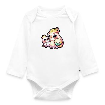 Mère calopsitte avec son bébé pour la fête des mères - Body Bébé bio manches longues - blanc - Devant
