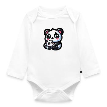 Fière maman panda avec son petit pour la fête des mères - Body Bébé bio manches longues - blanc - Devant