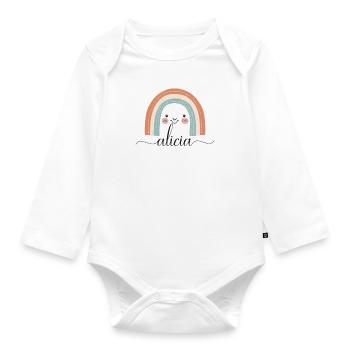 Alicia! Rainbow, customisable - Organic Longsleeve Baby Bodysuit - white - Front