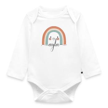 Ayla! Rainbow, customisable - Organic Longsleeve Baby Bodysuit - white - Front