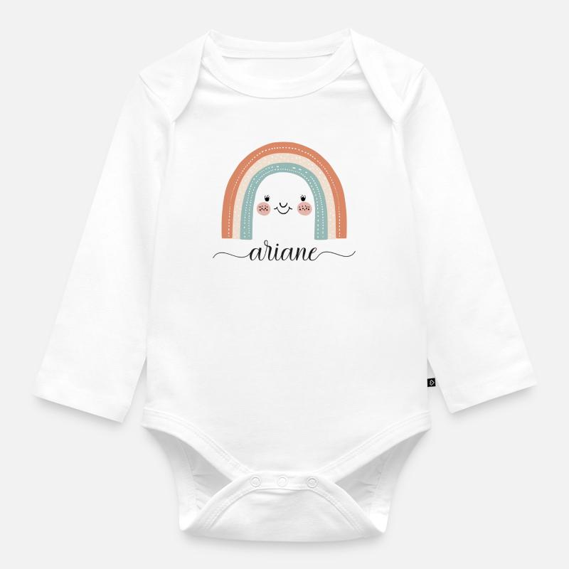 Ariane! Regenbogen, personalisierbar - Baby Bio-Langarm-Body - Weiß