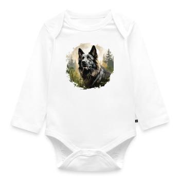 Grey German Shepherd Dog in the Forest - Organic Longsleeve Baby Bodysuit - white - Front