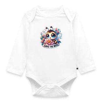 Save The Bees Cute Bee Collecting Pollen Earth Day - Organic Longsleeve Baby Bodysuit - white - Front