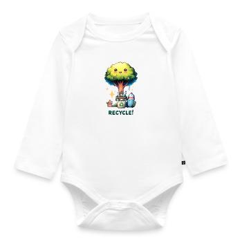 Chibi Niedlicher Baum mit Papierkorb Earth Day recyceln - Baby Bio-Langarm-Body - Weiß - Vorne
