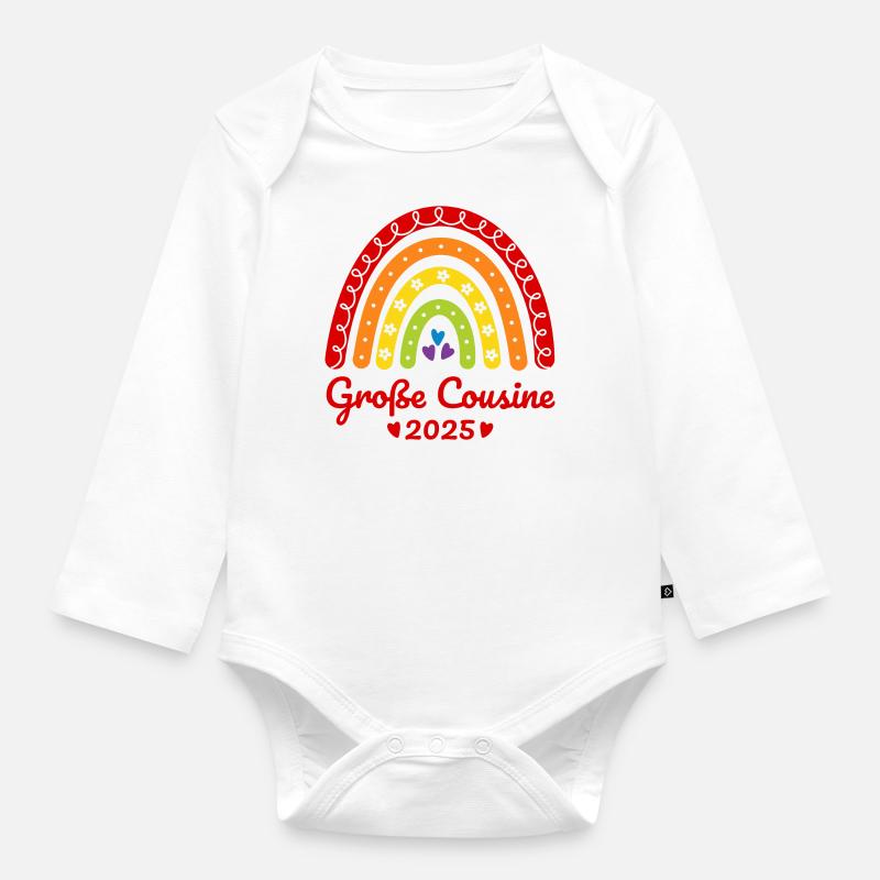 Boho Regenbogen Große Cousine 2025 - Baby Bio-Langarm-Body - Weiß