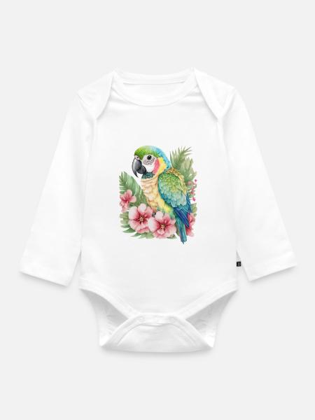 bunter Papagei - Baby Bio-Langarm-Body - Weiß