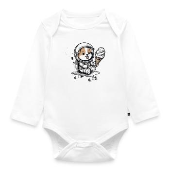 Hund als Astronaut mit Skateboard und Eis - Baby Bio-Langarm-Body - Weiß - Vorne