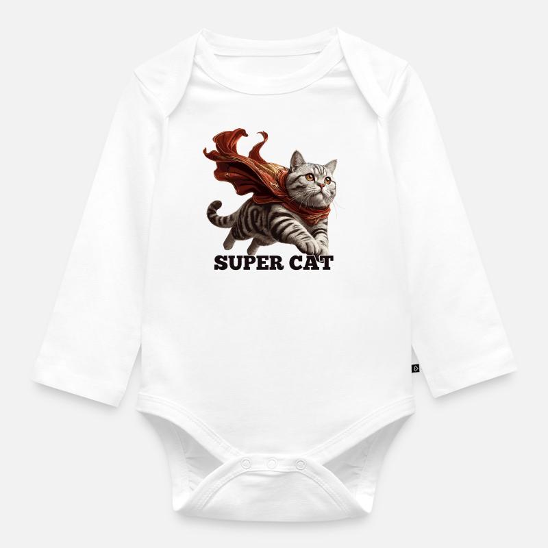 Super Katze Britisch Kurzhaar BKH getigert - Baby Bio-Langarm-Body - Weiß