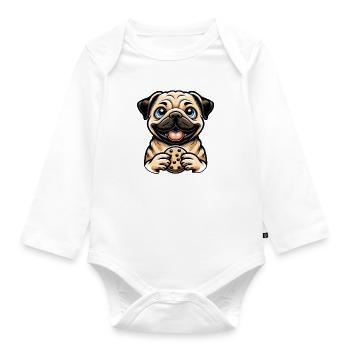 Mops mit Cookies Cartoon Süße Versuchung - Baby Bio-Langarm-Body - Weiß - Vorne