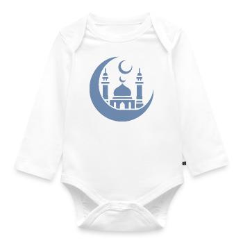 Silhouette de mosquée avec croissant de lune : Art islamique - Body Bébé bio manches longues - blanc - Devant