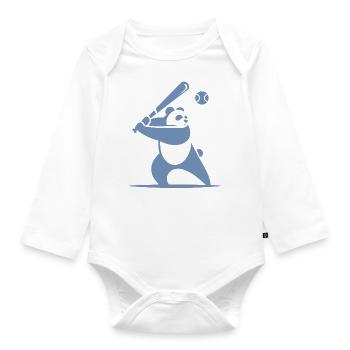 Minimalist panda baseball silhouette - Organic Longsleeve Baby Bodysuit - white - Front