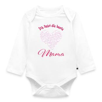 Muttertag - Ich habe die beste Mama -Aquarell Herz - Baby Bio-Langarm-Body - Weiß - Vorne