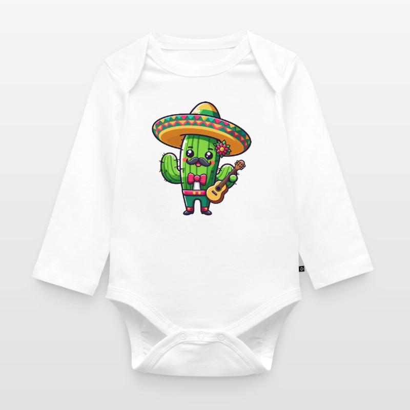Cinco de Mayo Cactus Mariachi Guitarist Organic Longsleeve Baby Bodysuit